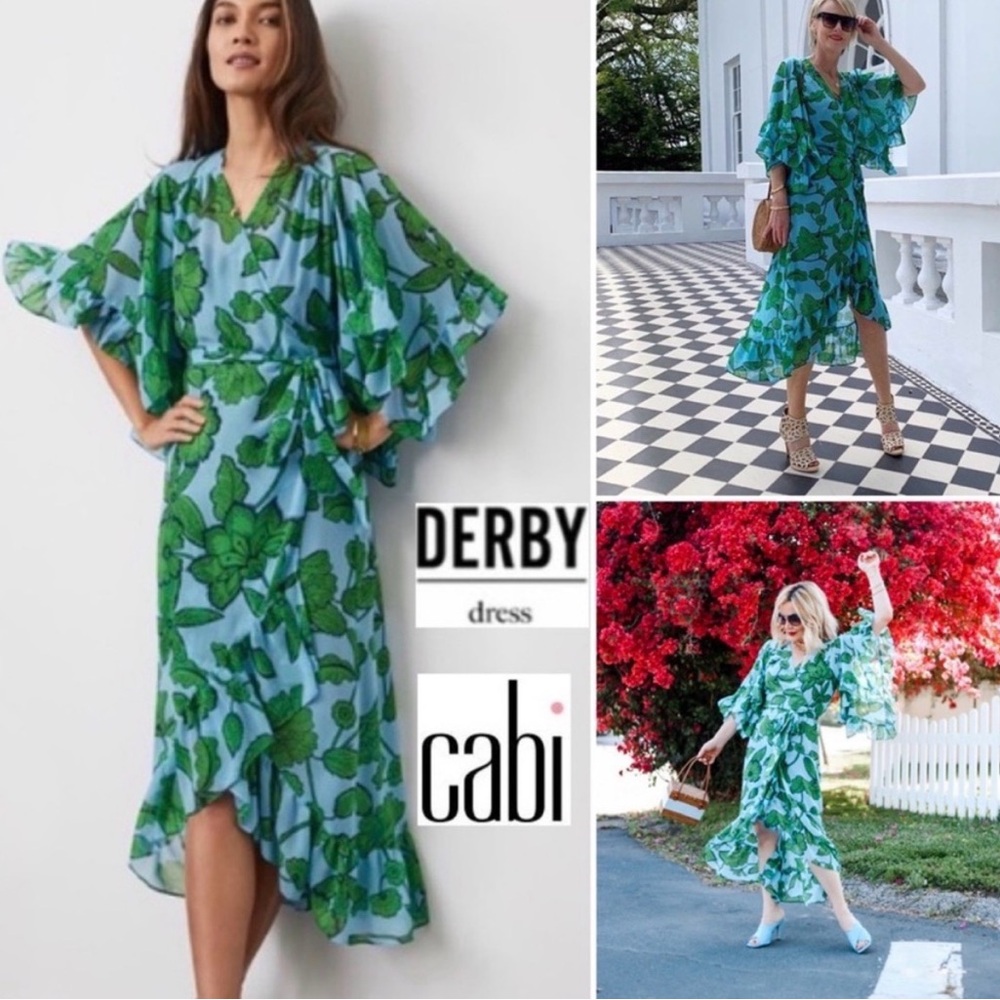 Cabi Derby Green Floral Ruffle Dress NWOT👗